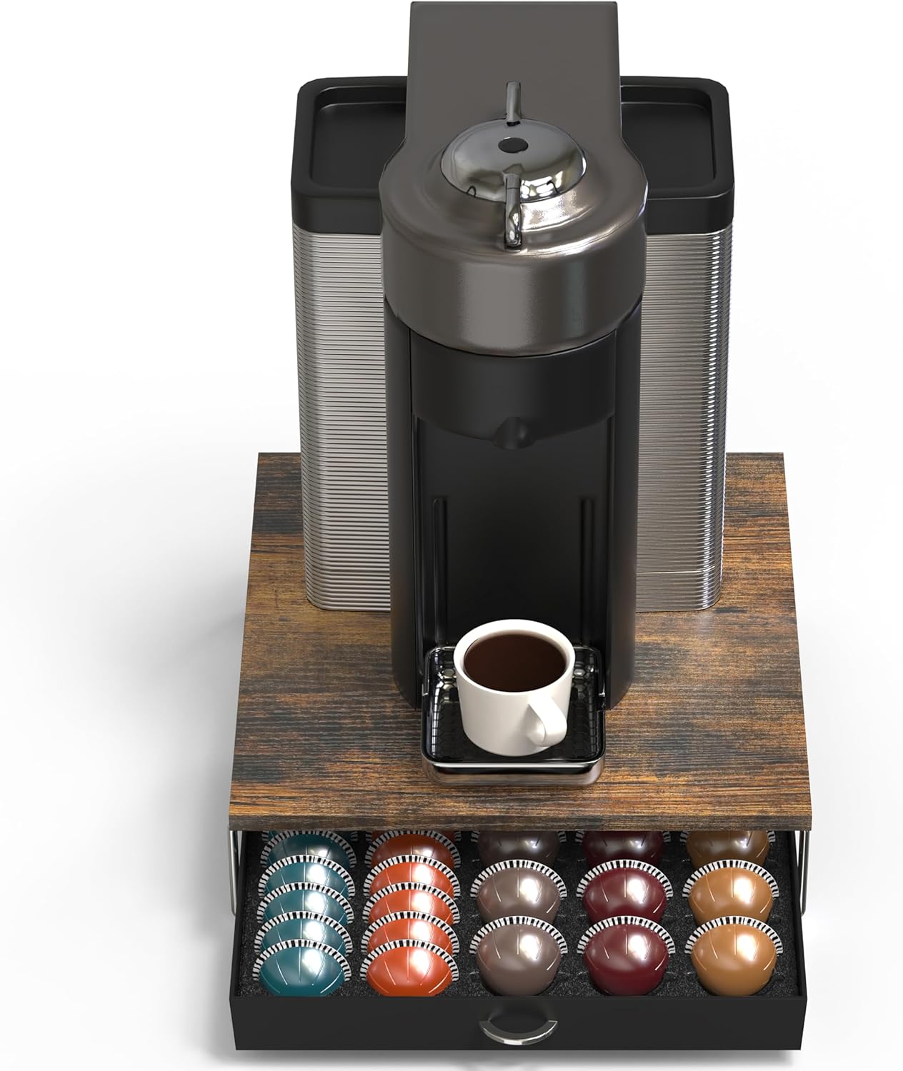 DecoBrothers Vertuo Pod Holder VertuoLine Drawer Storage for Nespresso Coffee Capsules, Crystal Tempered Glass, White