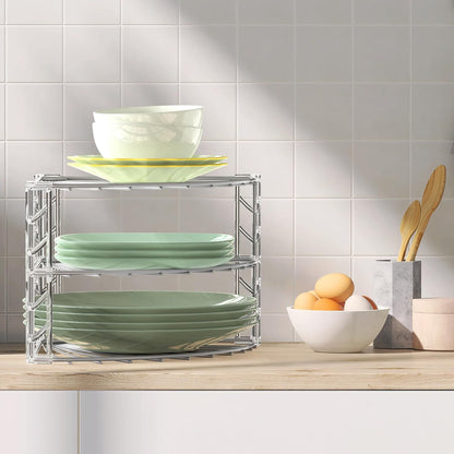 SimpleHouseware 3-Tier Corner Shelf Plate Rack for Counter and Cabinet Organizer, Bronze