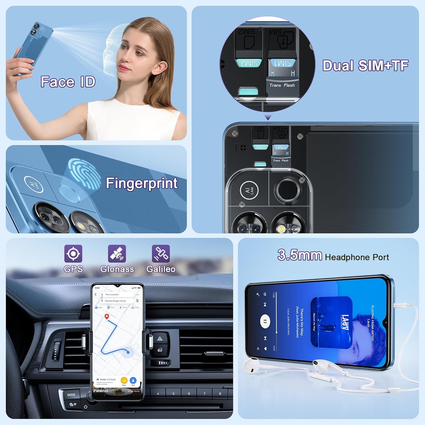 OUKITEL C57 PRO Unlocked Cell Phone Android 14 Phone Unlocked 16GB+128GB/TF 1TB Expandable 4G Dual Sim Smartphone 6.52'' HD+ Large Screen 4300mAh Face Unlock Telephone