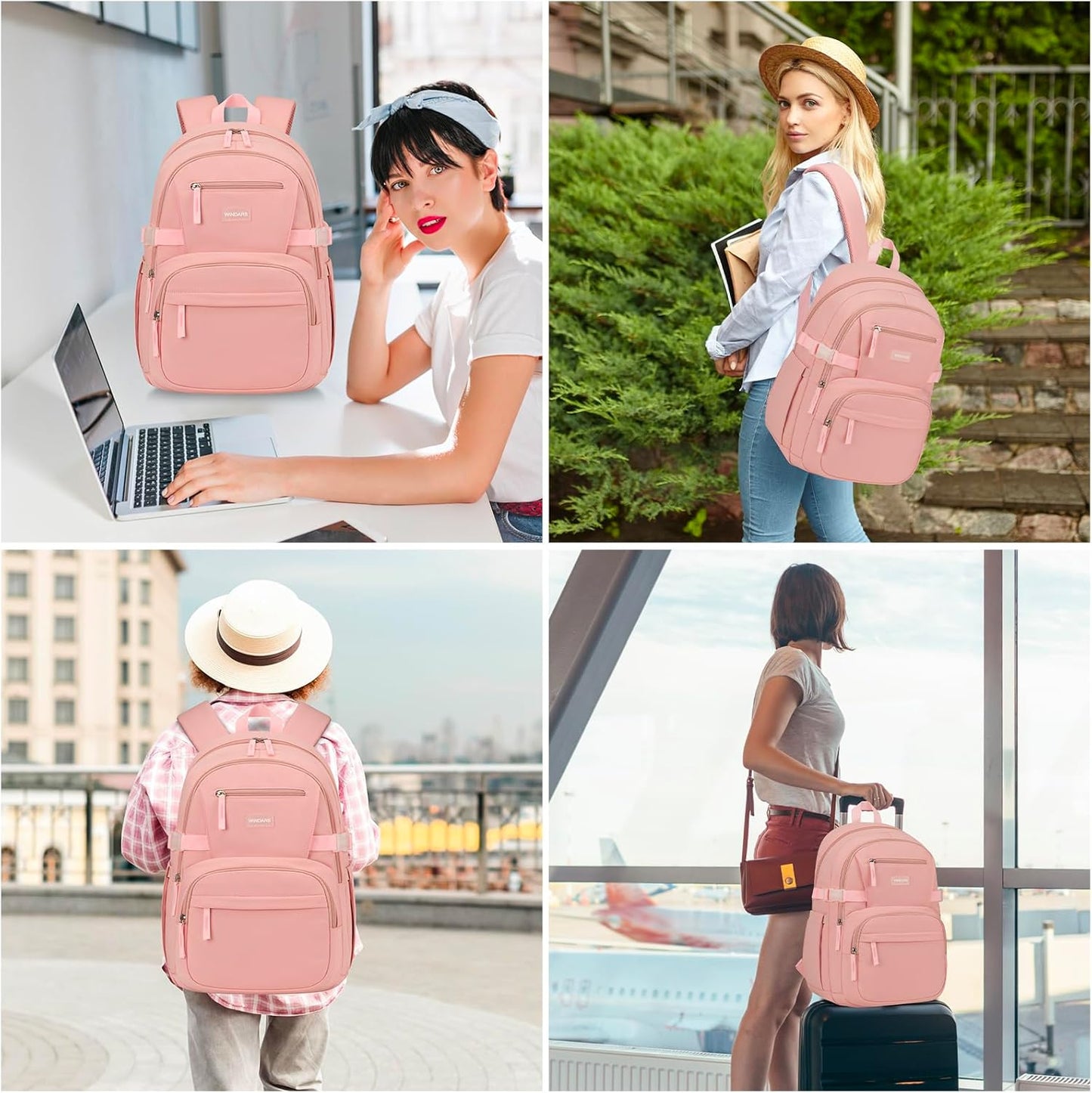 WINDARS Backpack for School Girls, Cute High School Backpacks for Teens Women Student Large Bookbag 15.6 Inch Laptop Bag with USB Charger Port for College Work Travel Trip (Beige Khaki)