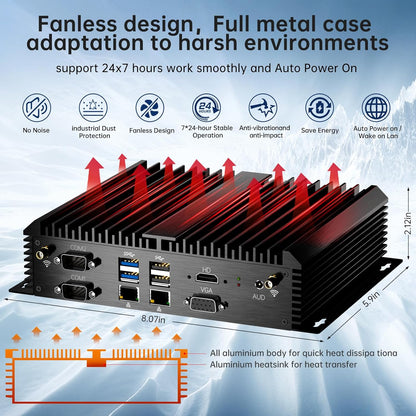 Kinupute Industrial Mini PC, Fanless Desktop Computer Core i7-1165G7 2.8-4.7GHz, Windows 11 Pro, 16G DDR4 RAM, 256G SSD, VGA/HDMI 4K@60Hz, 2x2.5G LAN Ports, 6xCOM RS232, 4G Module, WiFi6/BT5.1