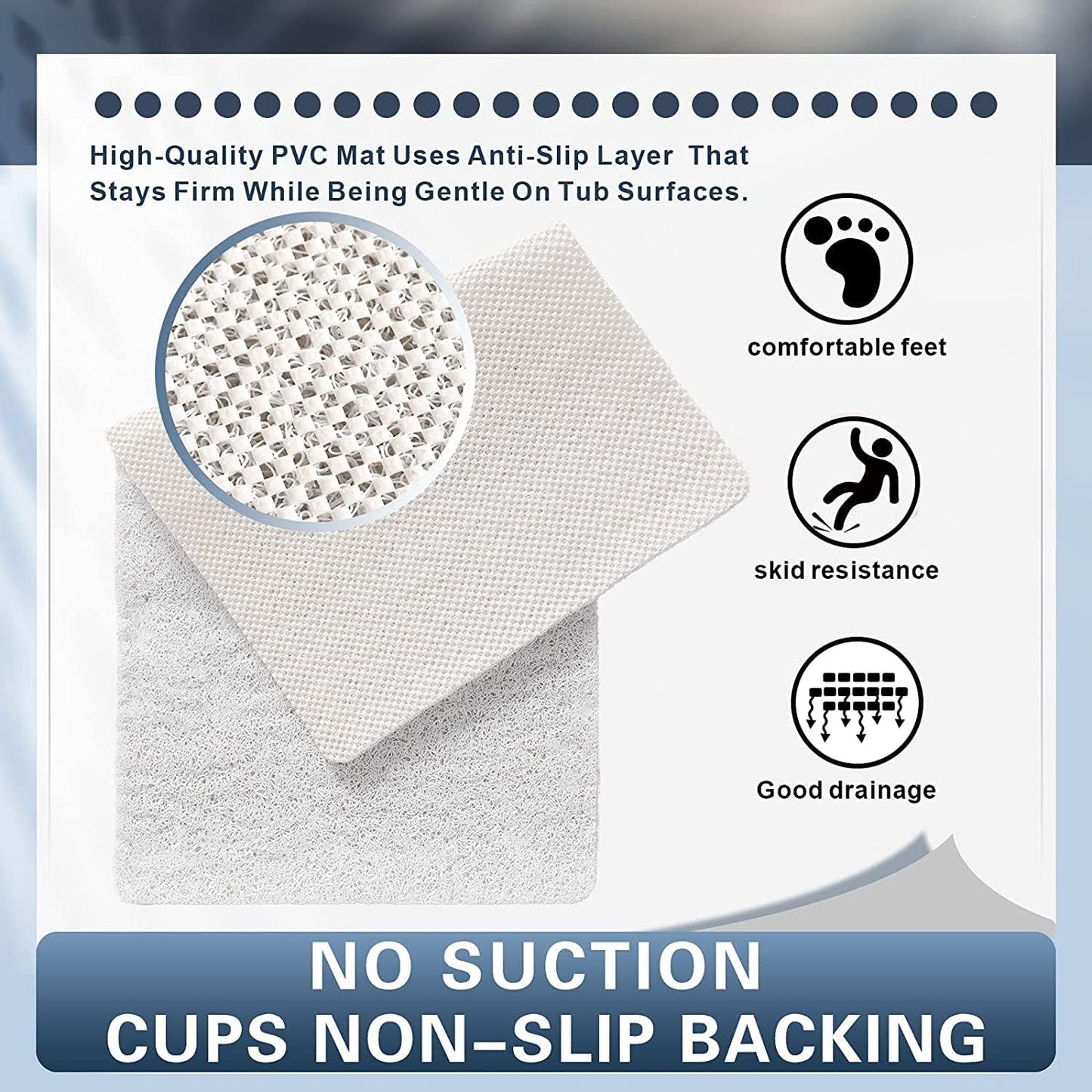 Square Shower Mat, Non Slip Bath Mat, Loofah Shower Stall Mats for Walk-in Shower, 32 x 32 Inches Shower Floor Mat with Drain, Bath Mats for Showers Bathroom, Tub, Seniors