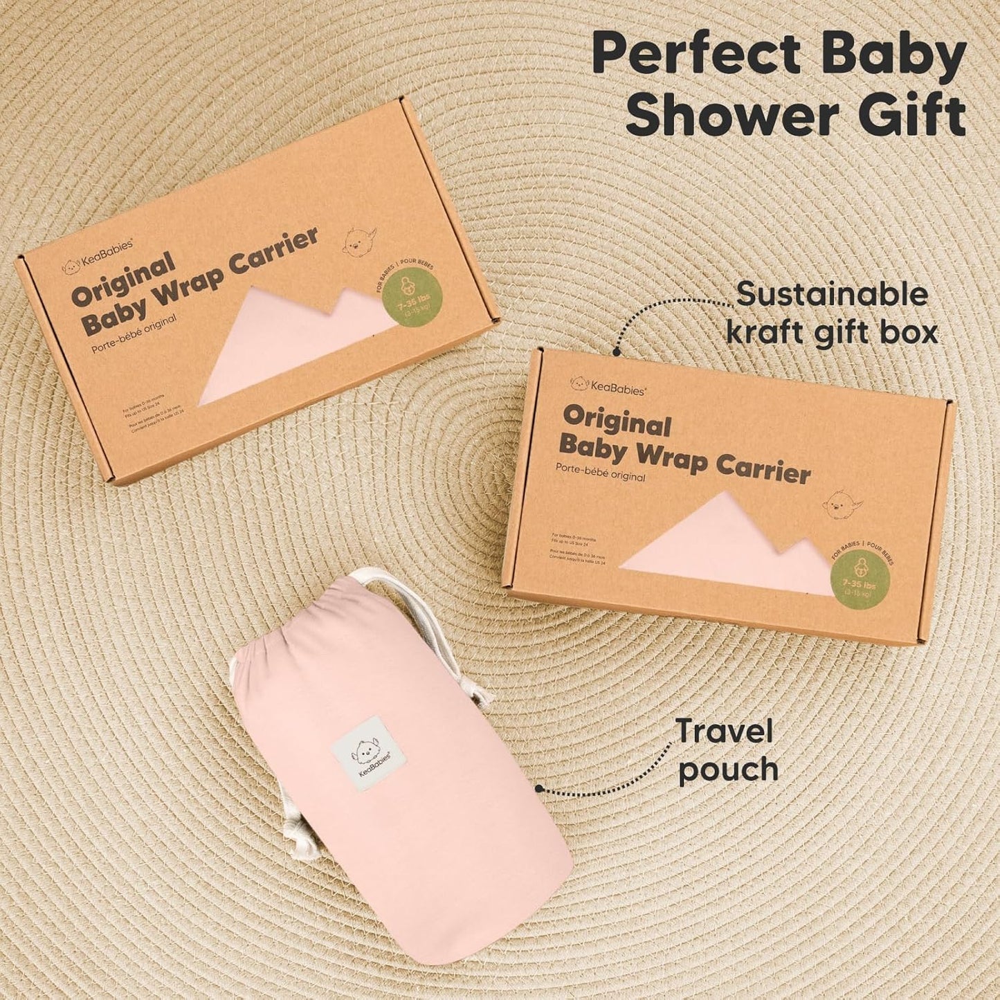 KeaBabies Baby Wrap Carrier - All in 1 Original Baby Carrier Newborn To Toddler Sling, Easy to Wear, Hands Free Bonding, Lightweight, Breathable Infant Wraps (Trendy Black)