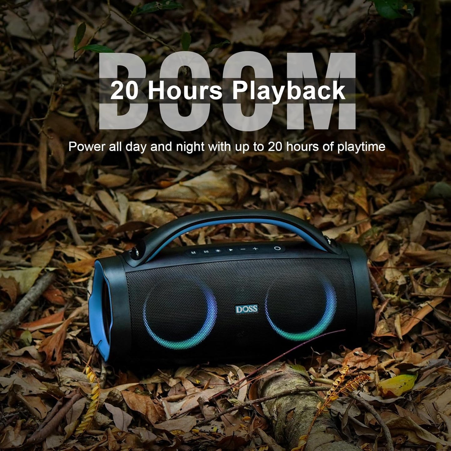 DOSS Extreme Boom Pro Bluetooth Speaker with 100W Stereo Sound, Rich Bass, 20H Playtime, Mixed Color Light, IPX6 Waterproof Haut parleur for Camping, Beach, Outdoor-Orange