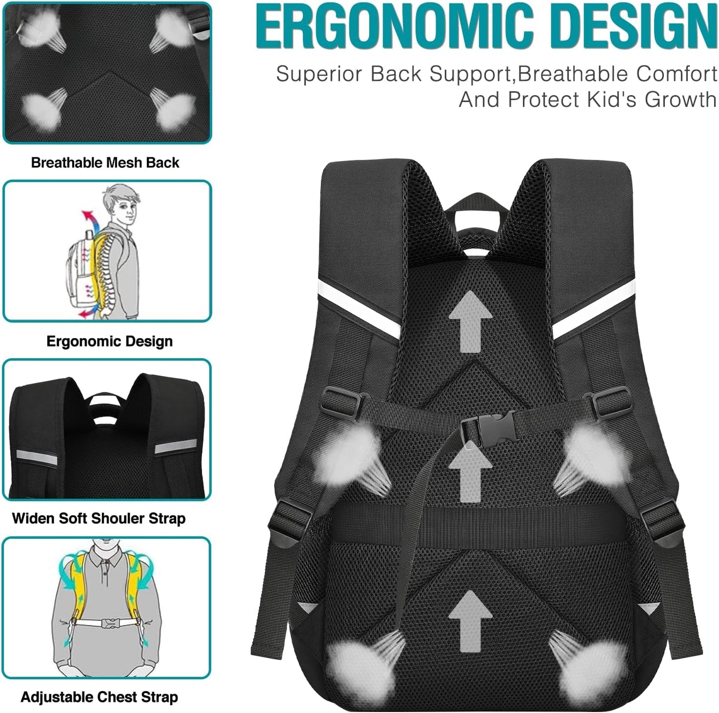 School Backpack for Boys,Gamer Kids Backpack for Elementary Middle School Student Age 6-14,17″ Video Game Bookbag for Laptop