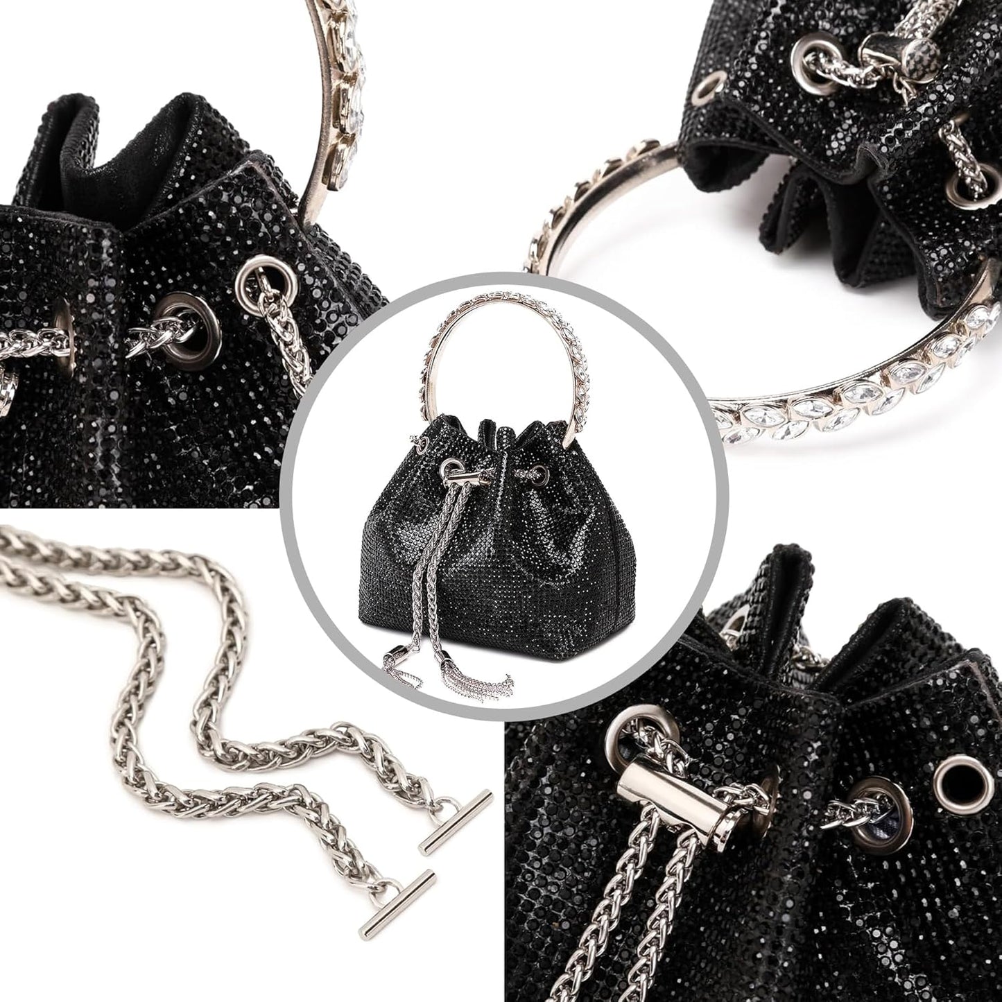 Rhinestone Purse for Women Sparkly Rhinestone Bag Evening Bag Silver Clutch Purses Bling Crossbody Bags for Women