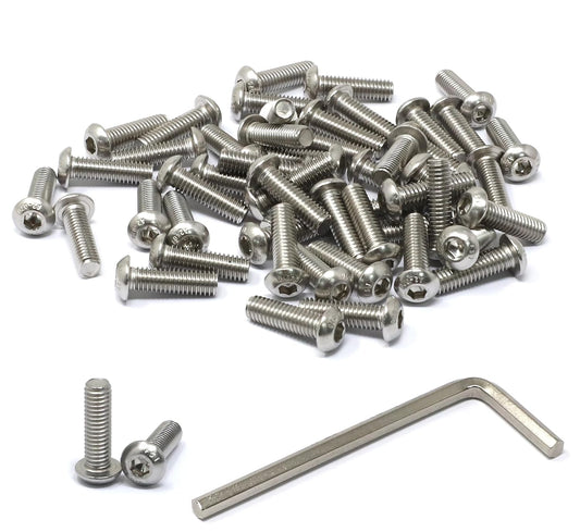 iexcell 50 Pcs M6 x 20mm Thread Pitch 1 mm Stainless Steel 304 Hex Socket Button Head Cap Screws Bolts Kit