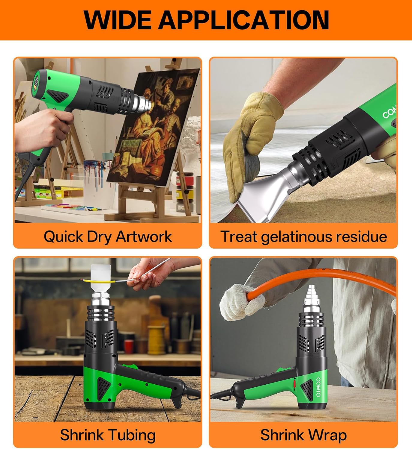 Heat Gun, 1800W Variable Temperature Hot Air Gun with 4 Nozzles | 122°F–1202°F Variable Temperature Control, 4 Metal Nozzles, Retractable Heat Shield, Overheat Protection, PA66 Housing