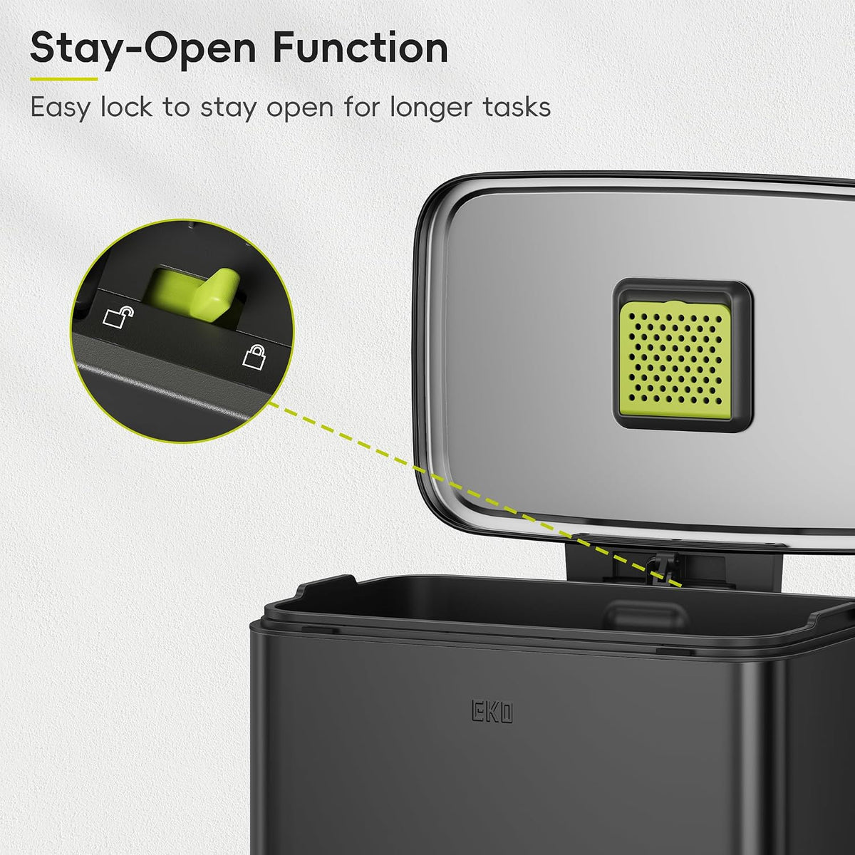 EKO Madison Matte Black 50 Liter/13.2 Gallon Step Trash Can with Inner Liner - Fingerprint Resistant Finish