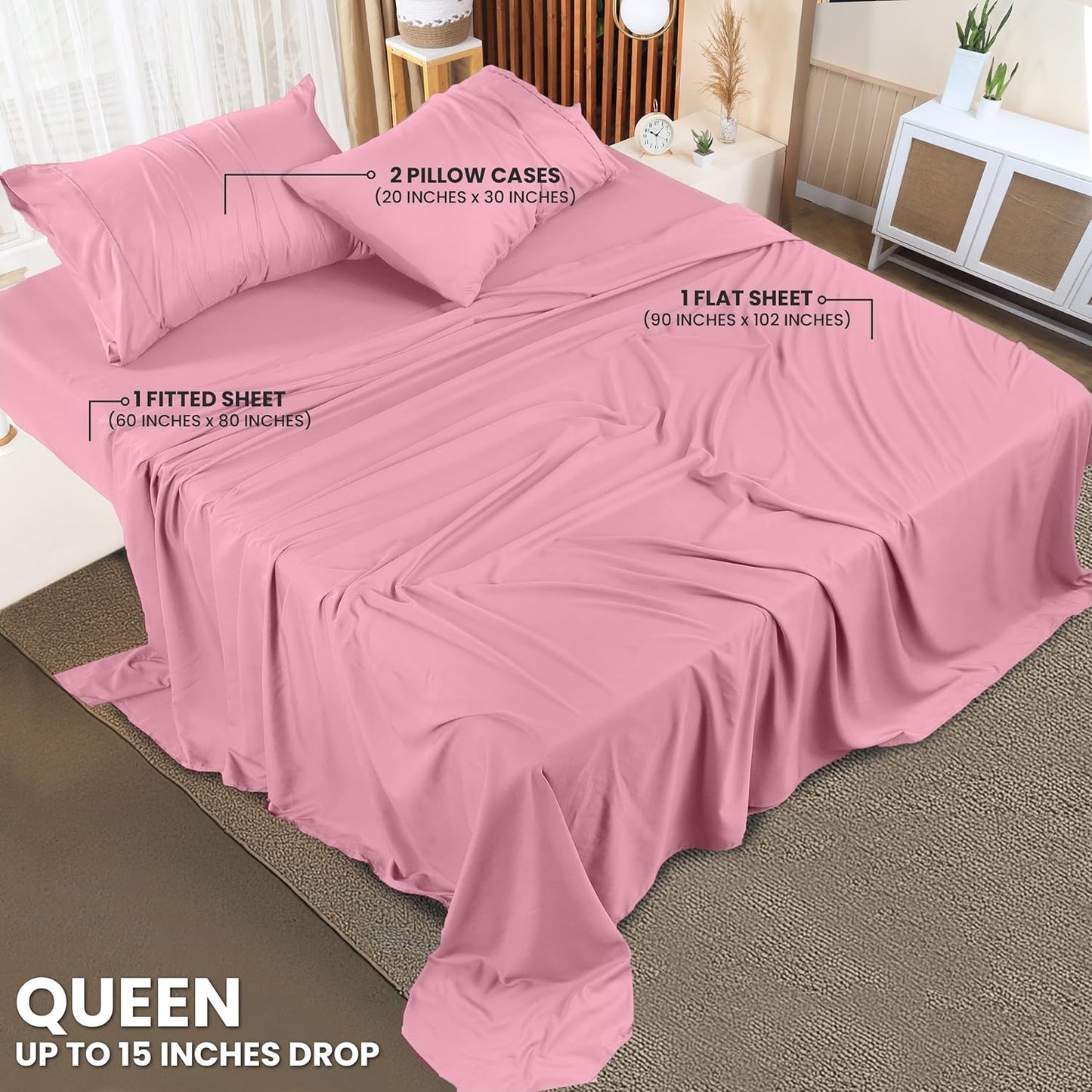Utopia Bedding Queen Bed Sheet Set - 4 Piece Bedding - Soft Brushed Microfiber Fabric - Shrinkage & Fade Resistant - Easy Care (White)