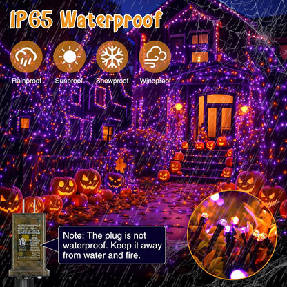 btfarm Halloween Lights Outdoor with Remote, 115FT 300 LED Orange Purple Halloween String Lights Indoor, Waterproof Connectable 8 Modes Plug in Twinkle Light for Tree Yard Garden Party Decorations