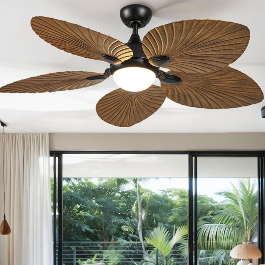 DWVO 52" Ceiling Fans with Lights, Tropical Ceiling Fan with Lights and remote, LED Tri-Color Temperature, Reversible 6 Speeds w/Quiet DC Motor for Living Room, Dining Room, Bedroom - PuriLite