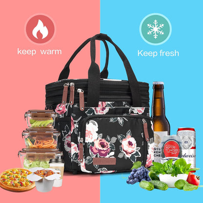Lunch Bag Women Insulated Lunch Box for Work, Purple Expandable Large Lunch Bags, Leakproof Double Deck Lunch Box Cooler Bag（Purple）