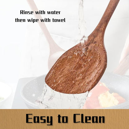 Wood Spatula for Cooking Wooden Kitchen Utensil Natural Wood Spatula Slotted Turner for Nonstick Pan Cookware 12 inch Frying Spatulas with Flat Bottom Edge Stirring Mixing and Flipping Turners