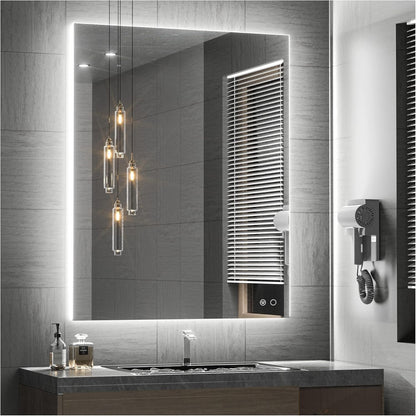 Keonjinn 40 x 32 Inch LED Bathroom Mirror with Acrylic, Backlit Mirror Anti-Fog, Lighted Bathroom Mirror for Wall, CRI90 High Definition Dimmable Large Makeup Mirror(Horizontal/Vertical)