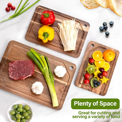 Bamboo Cutting Board Set of 3, Cutting Boards for Kitchen with Juice Groove, Bamboo Chopping Board Set, Serving Board Set for Meat, Fruit Vegetable and Cheese
