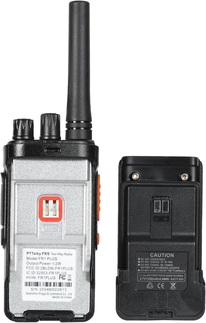 PTTalky FR1 Walkie Talkies for Adults Long Range, Rechargeable 2-Way Radio Walkie Talkie with Charge Cable Charger Dock for Hunting Commercial Cruises (2 Pack)