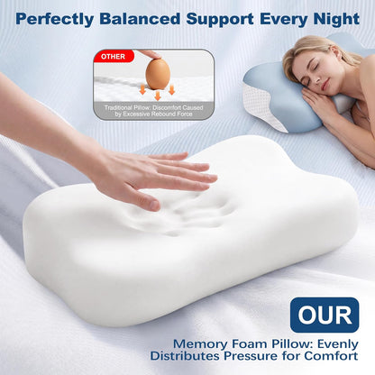 VYLEE Cervical Neck Pillow for Pain Relief, Cooling Memory Foam Neck Support Pillow for Sleeping, Ergonomic Contour Bed Pillow for Side Back Stomach Sleepers