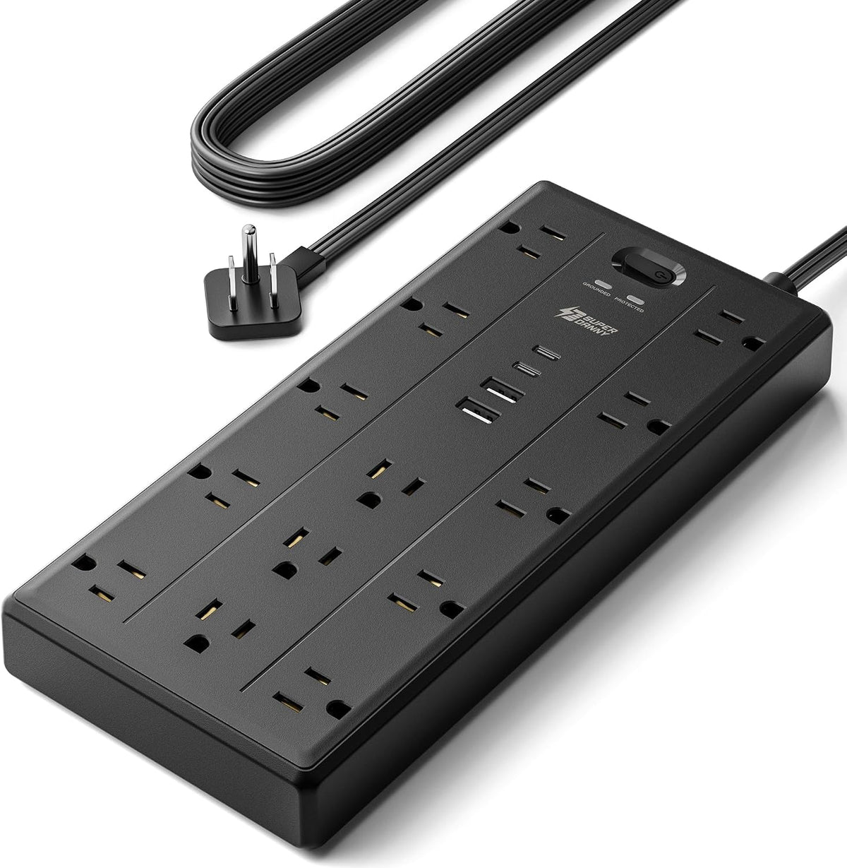 SUPERDANNY Surge Protector Power Bar with 13 Outlets & 4 USB (2 USB C), 6Ft