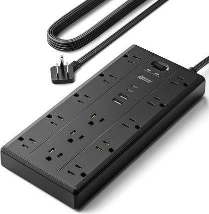 SUPERDANNY Surge Protector Power Bar with 13 Outlets & 4 USB (2 USB C), 6Ft