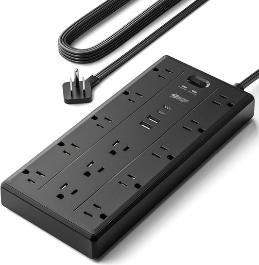 SUPERDANNY Surge Protector Power Bar with 13 Outlets & 4 USB (2 USB C), 6Ft