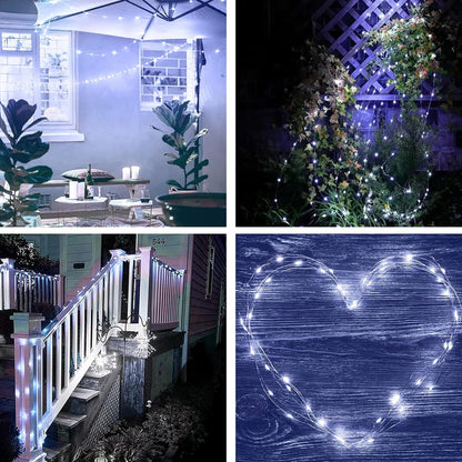 Solar Fairy Lights Outdoor, 2 Pack Total 240 LED Solar String Lights, 8 Modes Solar Twinkle Lights Outdoor Waterproof, Copper Wire Lights for Garden Tree Yard Party Christmas Decorations (Cool White)