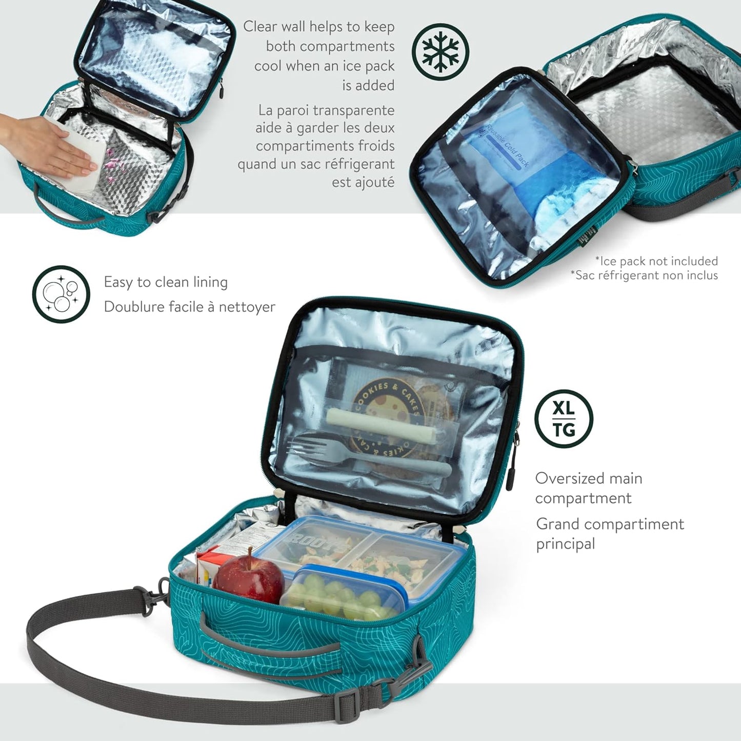 Roots Original 3-in-1 Matching Water Resistant Backpack and Lunch Bag Set with Bonus Pencil Case - Made From 100% Recycled Fabrics - 33 litres, Blue, Large