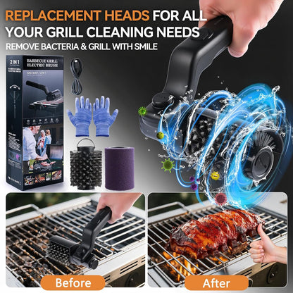 Electric Grill Cordless Cleaning Brush, Upgraded AS SEEN ON TV! BBQ Barbecue Scrubber, High Torque 25W Motor & MAX 400RPM, Dual Heads & Splash Guard, Price 59.97 for Genuine Product！