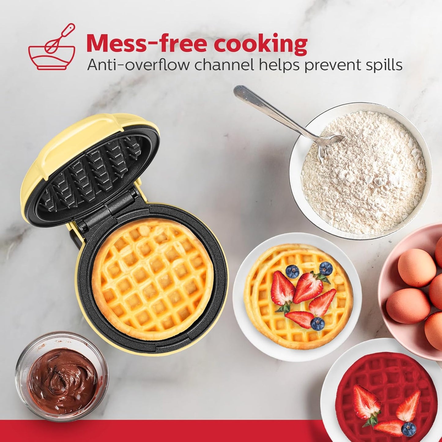 Holstein Housewares Personal/Mini Waffle Maker, Non-Stick Coating, Yellow - 4-inch Waffles in Minutes, Ideal for Breakfast, Brunch, Lunch or Snacks