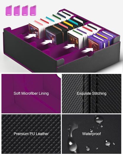 ZLCA Card Storage Box for MTG PTCG, Commander Deck Box Holds 3000+ Cards, Card Storage Case with 4 Stoppers, Card Organizer for TCG Sport Cards (Black)