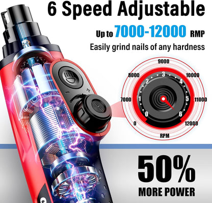 Casfuy Smart 6 Speed Dog Nail Grinder - Pet Nail Grinder with 2 LED Lights Super Quiet Rechargeable Electric Dog Nail Trimmer File Toenail Grinder for Large Medium Small Dogs (Red)