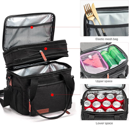 Lunch Bag Women Insulated Lunch Box for Work, Purple Expandable Large Lunch Bags, Leakproof Double Deck Lunch Box Cooler Bag（Purple）