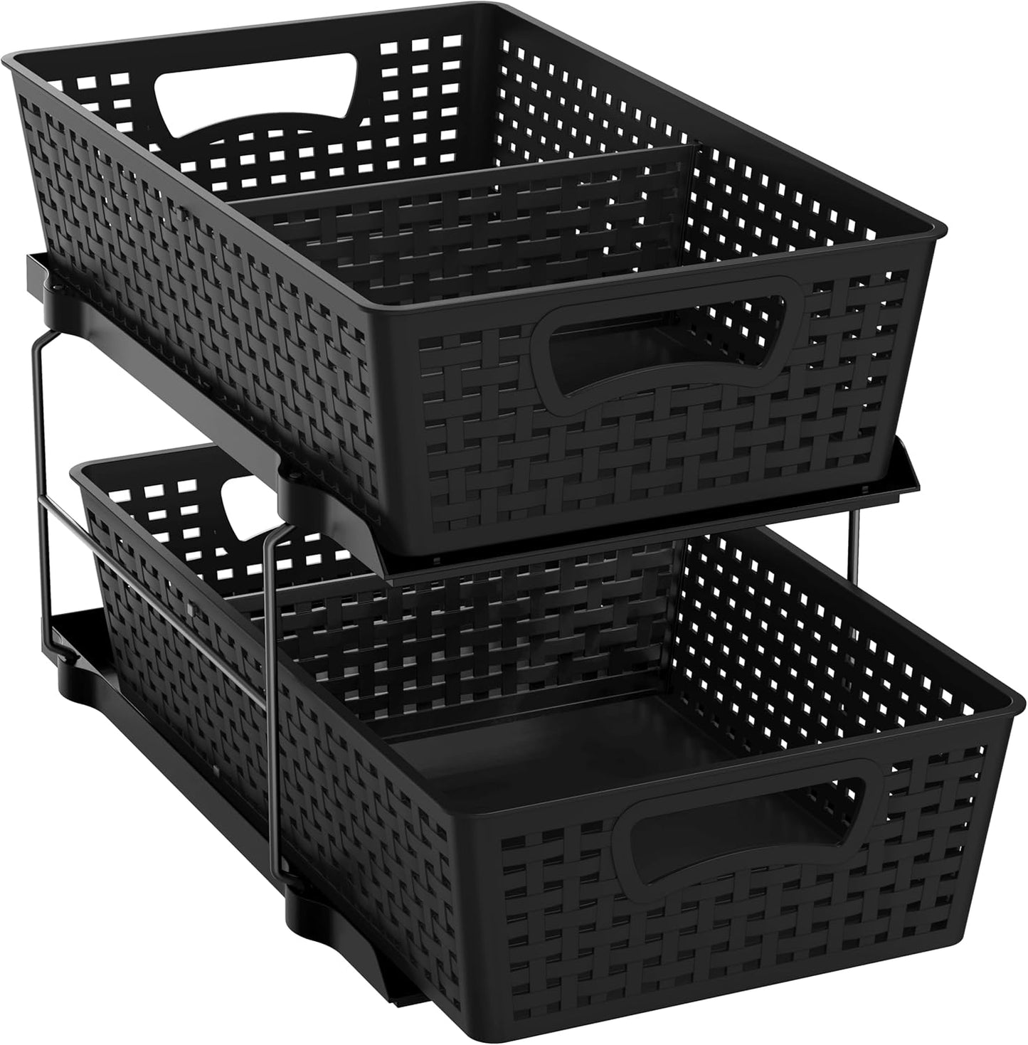 2 Tier Pull-Out Bathroom Organizer with Sliding Drawers, Under Sink Storage Rack, Black - PuriLite