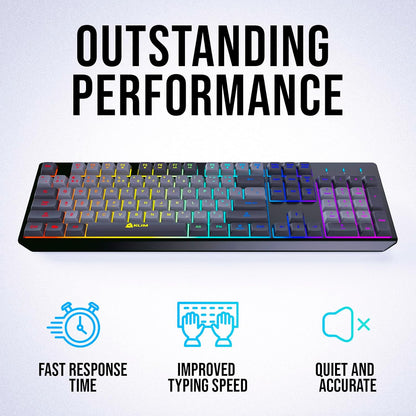 KLIM  Chroma Wireless Gaming Keyboard RGB New - Long-Lasting Rechargeable Battery - Quick and Quiet Typing - Water Resistant Backlit Wireless Keyboard for PC PS5 PS4 Mac - Black