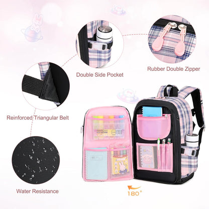 FIXITOK Girls Backpack Set, 3PCS Kids Backpack for Girls, Kawaii Bunny School Backpacks for Girl Kindergarten Elementary Preschool Middle School Bags with Lunch Box Pencil Case Aquamarine