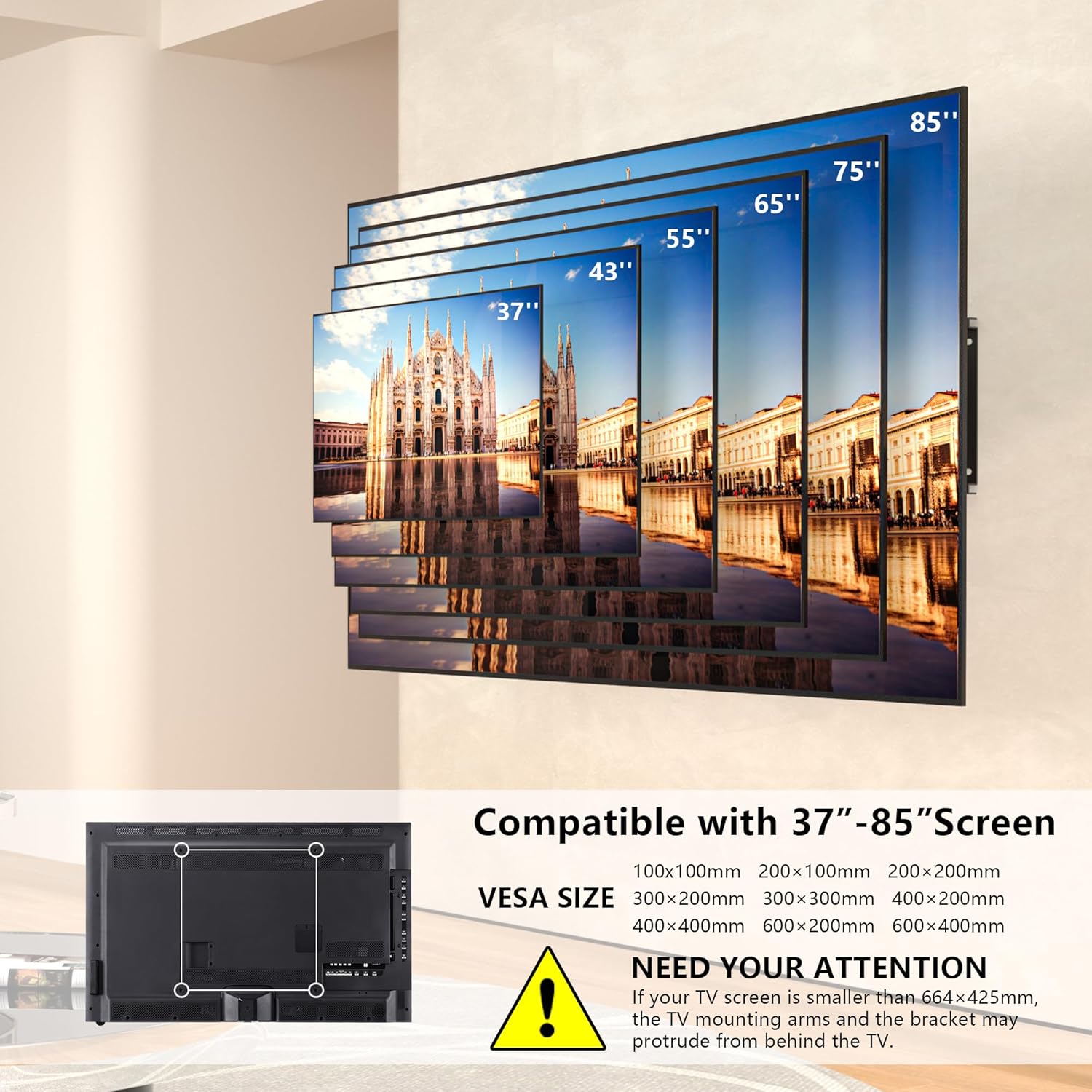 BONTEC TV Wall Mount with Extra Long Articulated Arm for 32-75 Inch TVs, 32.7” Extension, Holds Up to 132lbs, Full Motion Dual Arm Bracket with Tilt, Swivel & Level Adjustment, Max VESA 600x400mm - PuriLite