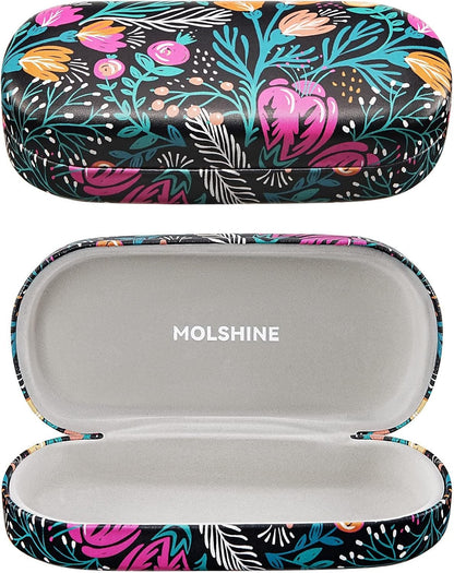 molshine Hard Shell Leather Sunglasses Case,Classic Large Glasses Case for Women Men,Sunglass Eyeglasses
