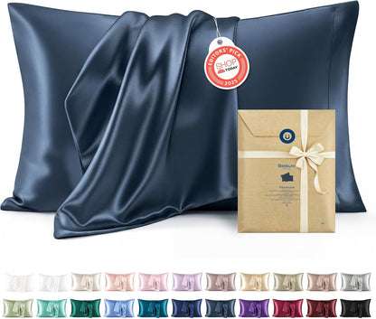 Bedsure Satin Pillow Case Queen Size 2 Pack, Similar to Silk Pillow Cases, Silky Pillowcase Covers with Envelope Closure, Room Decor Valentine Gifts for Women Men, Grey, 20x30 Inches