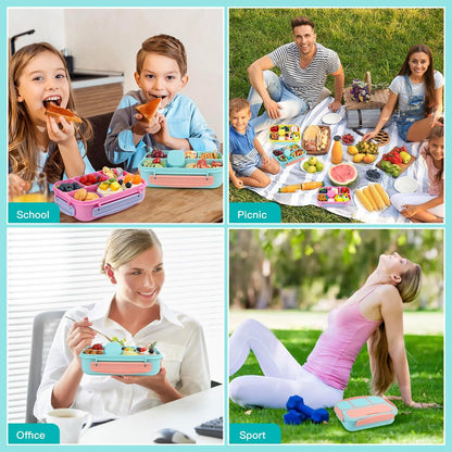 MaMix Bento Lunch Box Adult, Kids, Lunch Containers for Adults/Kids/Students,1300ML-4 Compartment (Blue)