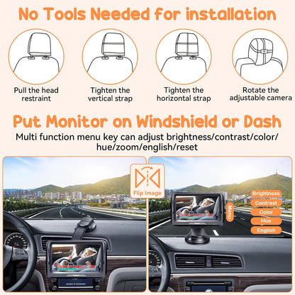 Rohent Baby Car Camera HD 1080P - Rear-Facing Infant Monitor with Night Vision Car Camera for Baby 150° Wide-Angle Lens Anti-Glare Screen Easy Install 360° Adjustable Display