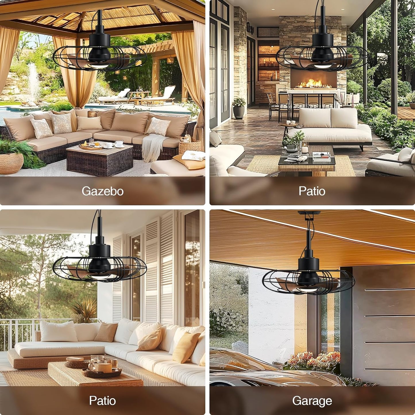 NACATIN Outdoor Ceiling Fan with Lights, Remote, Wall Switch Control, IP55 Waterproof Ceiling Fans with Lights and Remote, 3 Color Temperatures: Perfect for Patios, Gazebos, & Bedrooms, Black - PuriLite
