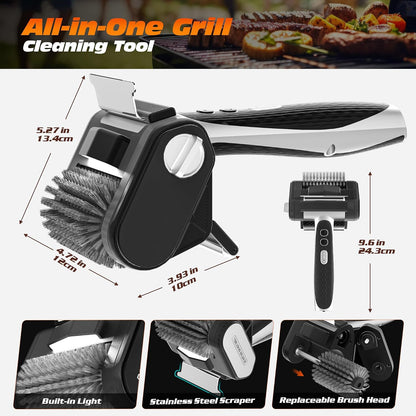 Electric Grill Brush with LED Light, Efficient Grill Cleaning Brush with 350 RPM Stainless Power Roller, Grill Brush Bristle Free Blasts Away Burnt-On Food for Gas/Charbroil Grates (Black)