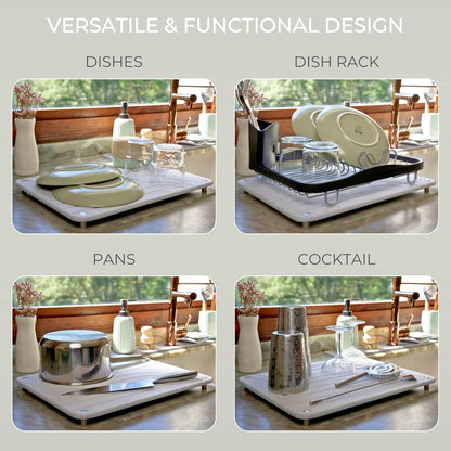 Natureva Home - Stone Dish Drying Mat | Super Absorbent, Quick Dry | Diatomite Mats for Kitchen Counter | Made of Natural Diatomaceous Earth | Absorbing Water Instantly | Design Tide | Colour Graphite