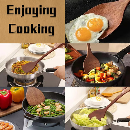 Wood Spatula for Cooking Wooden Kitchen Utensil Natural Wood Spatula Slotted Turner for Nonstick Pan Cookware 12 inch Frying Spatulas with Flat Bottom Edge Stirring Mixing and Flipping Turners