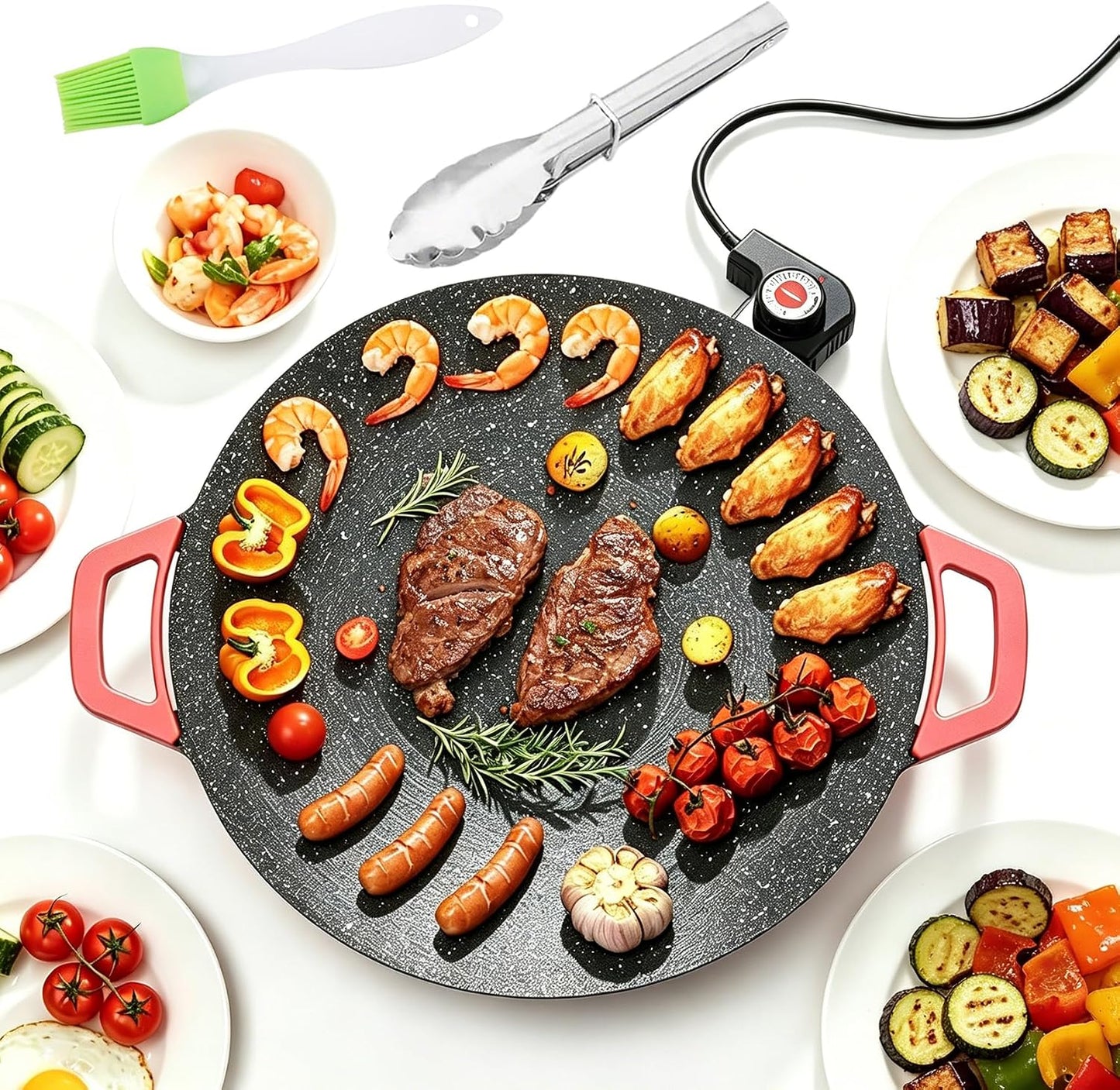 Smokeless Electric Indoor Grill | Nonstick Round Griddle with Adjustable Temperature Control