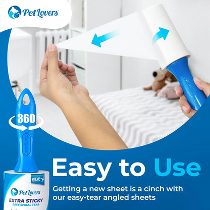 PetLovers Extra Sticky Lint Roller Mega Value Set for Pet Hair Removal, Dog and Cat Lint Remover (1 Pack Reusable)