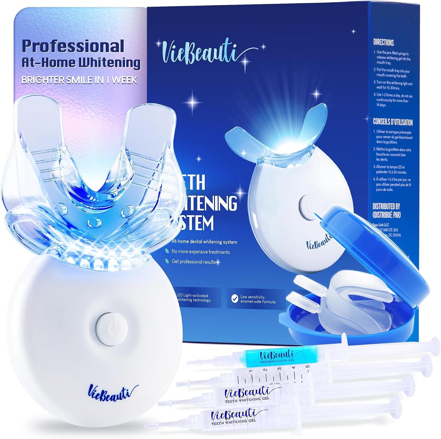 Teeth Whitening Kit with LED Light: VieBeauti Tooth Whitener for Sensitive Teeth - Removes Stains from Food Coffee Smoking Wine and Soda for a Bright Smile Coconut Flavor