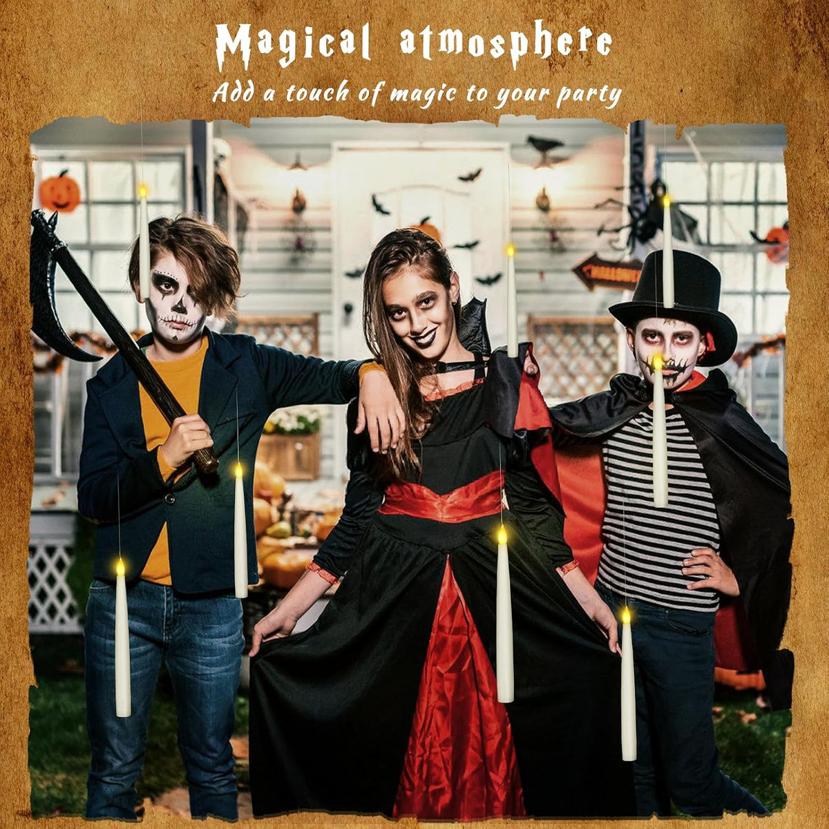 Boribim Halloween Decorations, 20PCS Floating Candles with Wand, Magic Hanging Candles, Flickering Warm Light LED Flameless Candles with Wand Remote, Halloween Candles Decor Indoor Theme Party