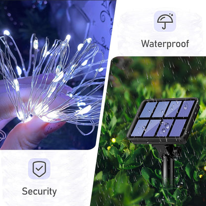 Solar Fairy Lights Outdoor, 2 Pack Total 240 LED Solar String Lights, 8 Modes Solar Twinkle Lights Outdoor Waterproof, Copper Wire Lights for Garden Tree Yard Party Christmas Decorations (Cool White)
