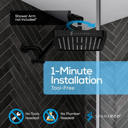 SparkPod Shower Head - High Pressure Rain - Premium Quality Luxury Design - 1-Min Install - Easy Clean Adjustable Replacement for Your Bathroom Shower Heads (Luxury Polished Chrome, 6 Inch Round)